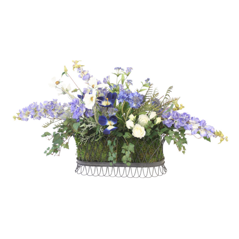 Mixed Garden Flowers, Cosmos, Delphinium Forget Me Nots in Rectangular Planter