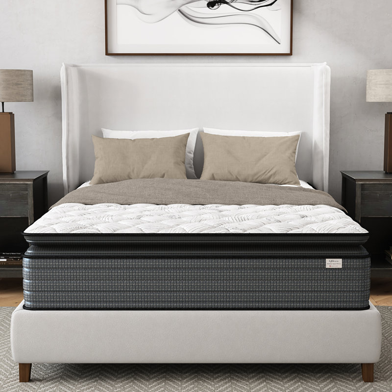 Matelas pour lit simple, 14 po, plateau-coussin, relief, transfert de mouvement faible, eau, mélange gris-blanc, intérieur en mousse à mémoire de forme, fabrication à ressorts, États-Unis, matelas à plateau réglable avec centre au centre,