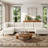 6 - Piece Upholstered Beige Tufted Corduroy Modular Sectional with Pillow Back and Two Removable Flip-Tray Top Storage Ottoman-1545839910