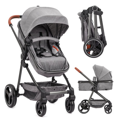 Comfort & Safety for Twins – Double Baby Stroller, High Landscape Convertible Pushchair, Collapsible with Reversible Bassinet, Adjustable Canopy, Aluminum Frame, 5-Point Harness – Grey