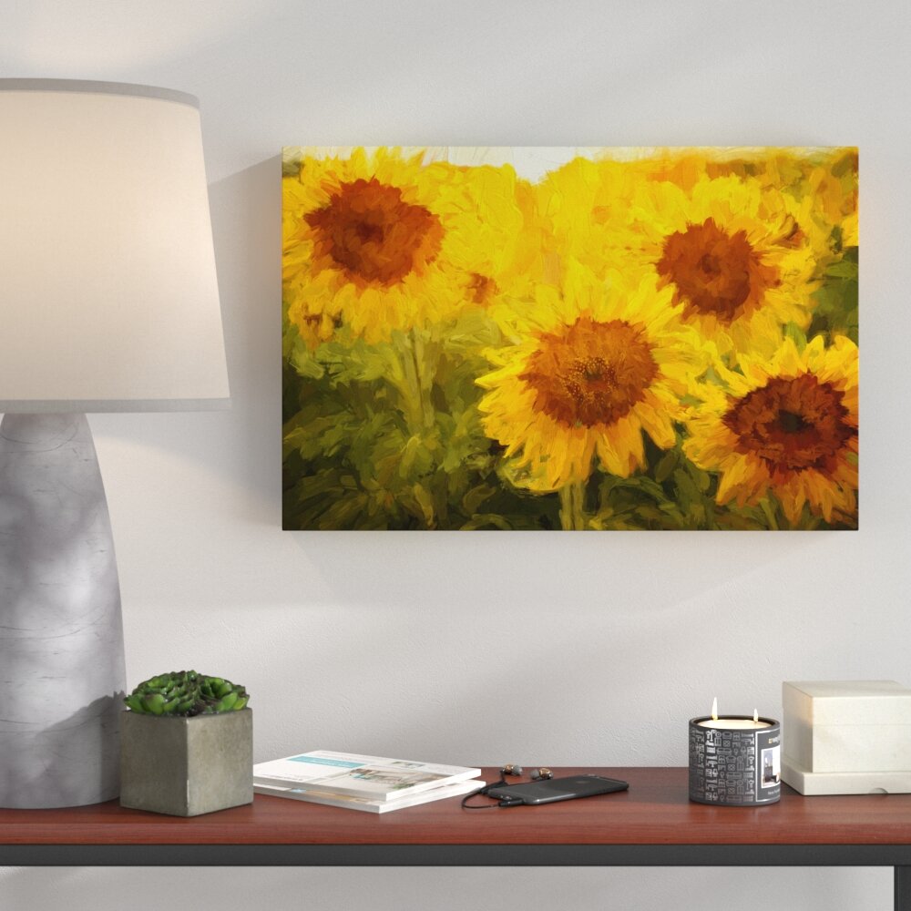 Leinwandbild "Sonnenblumen auf dem Feld", Grafikdruck