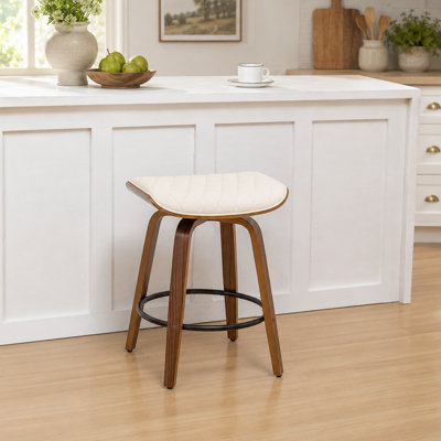 Gerald Faux Leather Wood Swivel Bar Stools