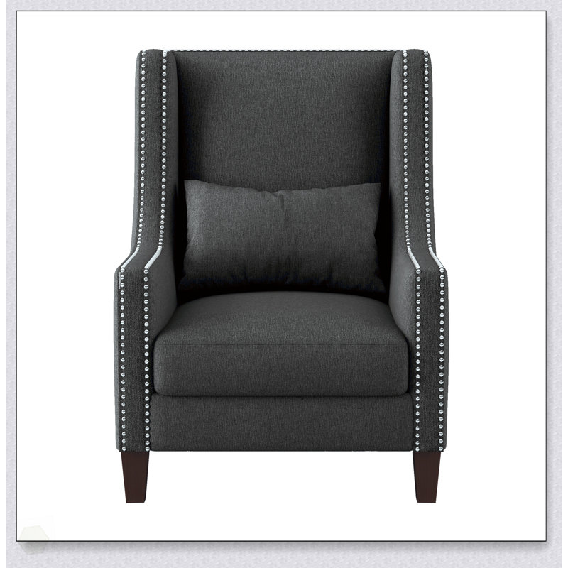 Chaise d'appoint en polyester gris foncé avec garniture cloutée et 4 pieds, parfaite pour une utilisation polyvalente et un confort élégant.
