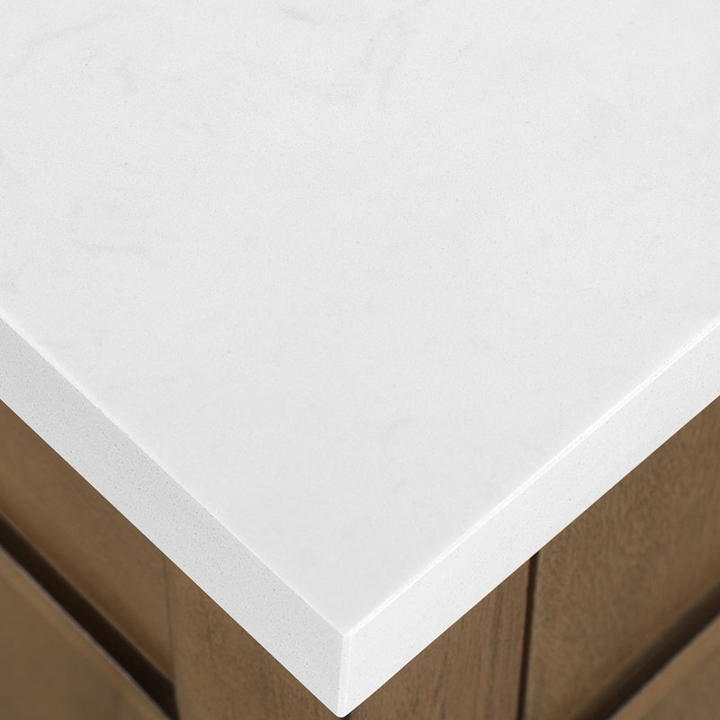 Meuble-lavabo double 60 po avec plateau en marbre Burdick, Latte aux amandes brossé