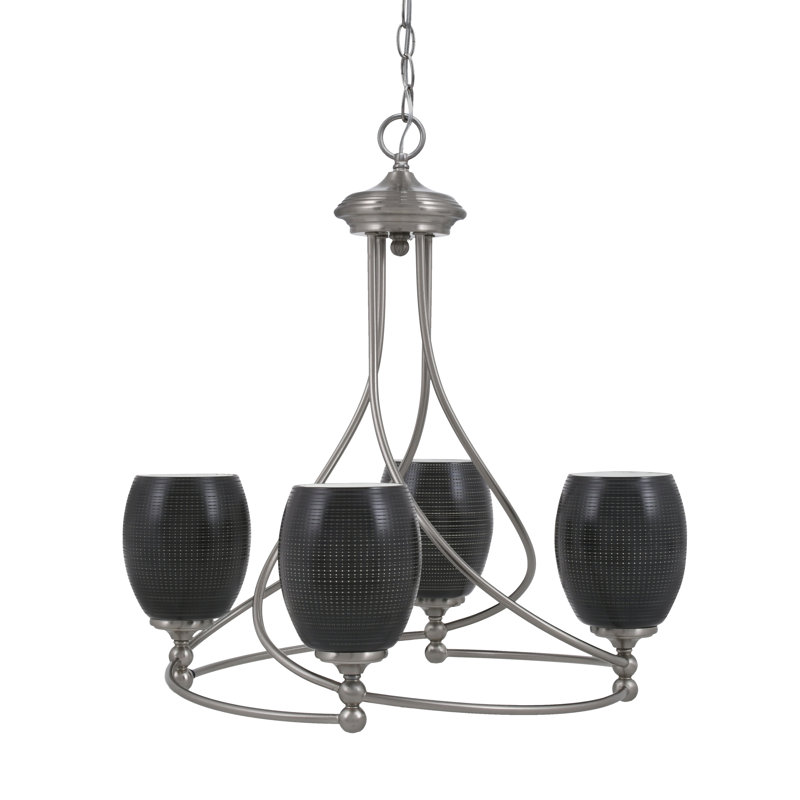 Lustre 4 lumières avec verre matriciel 5 "Sadea, Gris, Nickel brossé