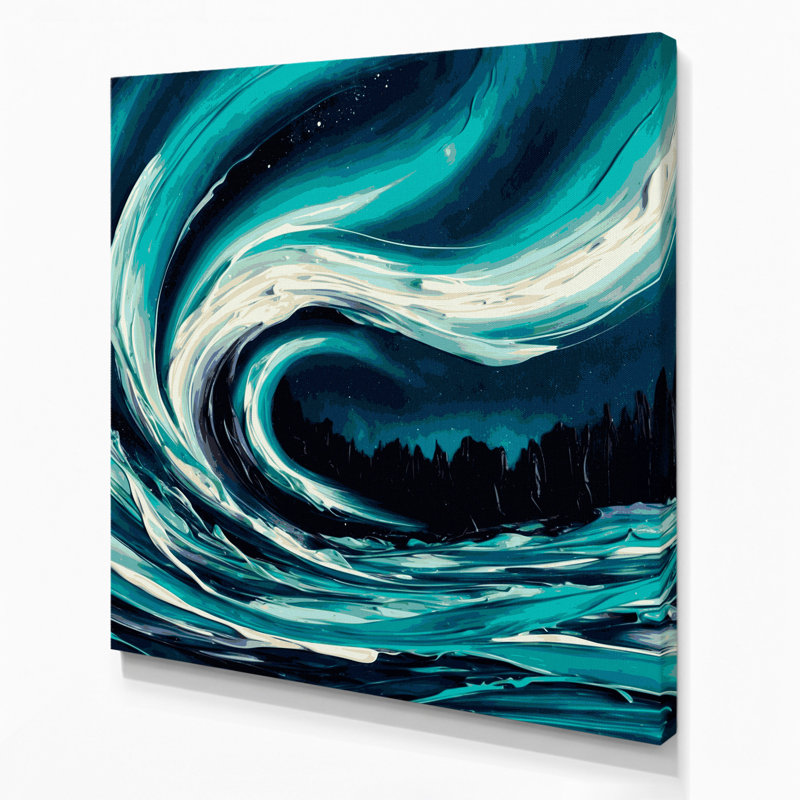 «Space Aurora», interprétations abstraites sur toile bleue, H 16 po x l 16 po