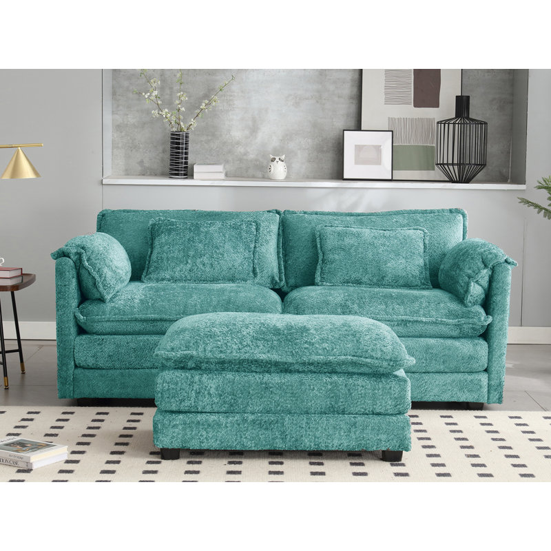 Canapé modulaire en tissu chenille avec poches latérales, Chenille verte