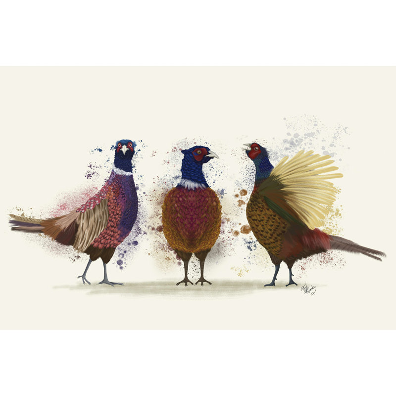 " Pheasant Trio ", 18" W x 12" H