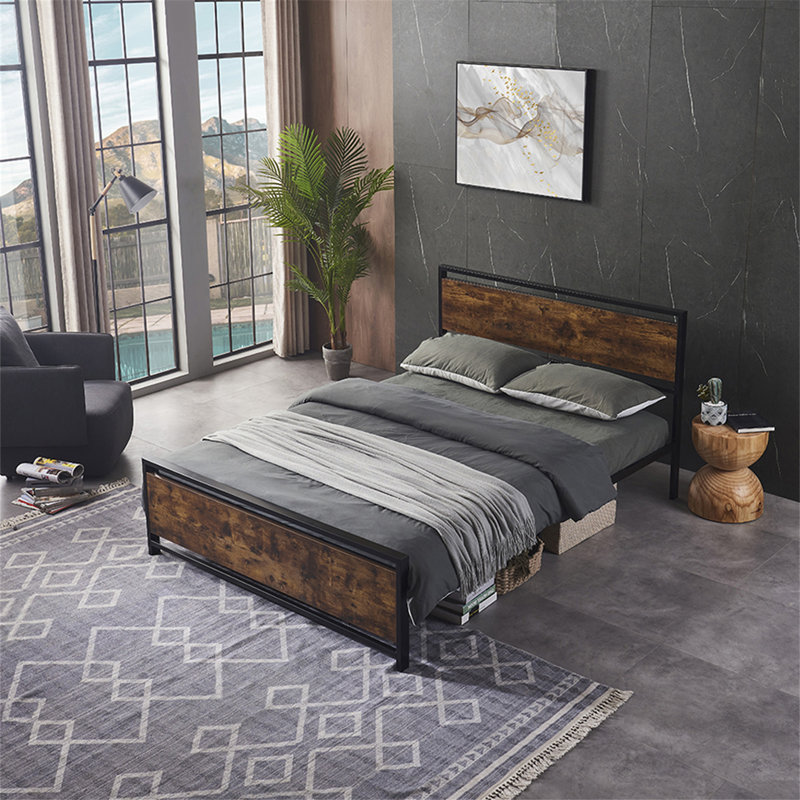 Structure de lit en métal robuste pour la chambre à coucher, rehaussant le confort et le style modernes
