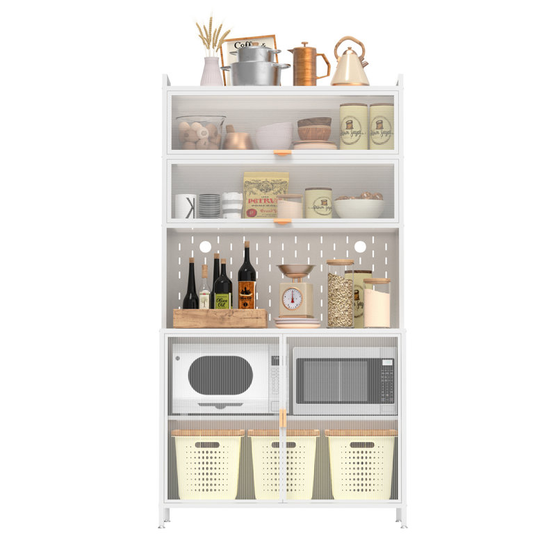 73'' Tall Kitchen Pantry Cabinet , 6 Level Flip Door With Pegboard Spacious, Adjustable & Stylish Metal Pantry Storage Cabinet, Anti-Tip Design Hutch For Kitchen, Dining Room, Living Room
