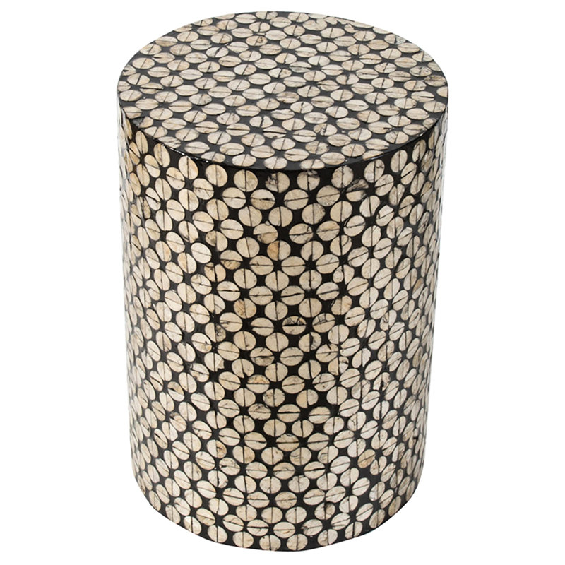 Table d'appoint cylindrique de jardin, noire et dorée, convenant aux thèmes côtiers, décor moderne de coquille dorée de 14 po x 20 po pour un décor transitionnel, 14 po x 14 po x 20 po