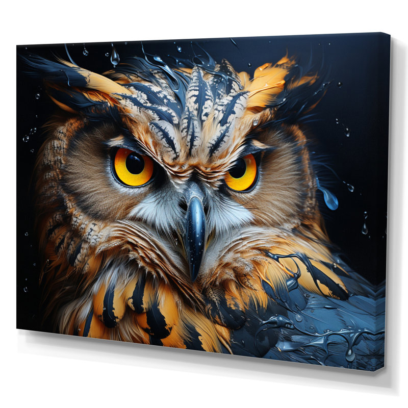 Hibou jaune hypnotisant III, H 12 po x l 20 po x P 1 po, Toile tendue