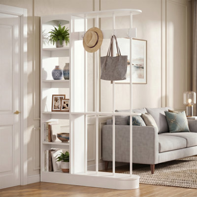 71" Wall Room Divider with Shelves & Hooks, Entrance Hall Partition Screen, Freestanding Room Divider for Home & Office