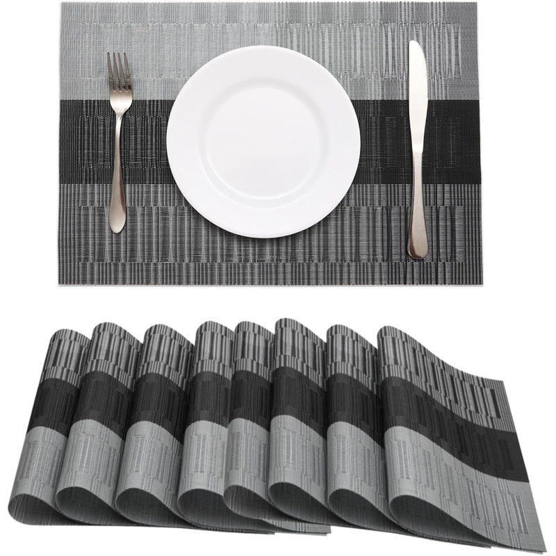 Ensemble de 8 napperons rayés, napperons en vinyle lavables résistants à la chaleur, napperons antidérapants pour table de salle à manger