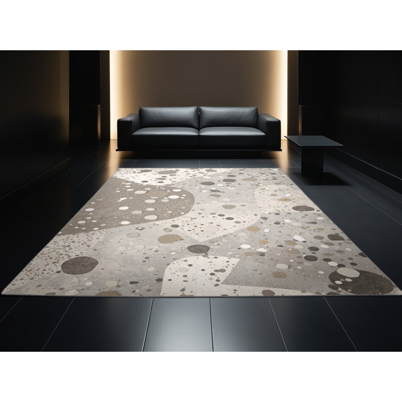 Machine Washable Patterns And Textures Modern & Contemporary Geometric Rug in Gray – Gray Binding, 5 x 7