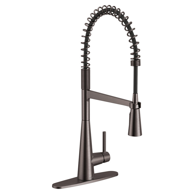 Sleek Spring Pull Down Single Handle Kitchen Faucet, Black Stainless