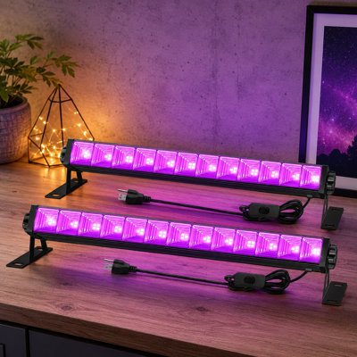 2-Pack 42W LED Blacklight Bars with 6Ft Cord, Plug and Switch | UV Glow Party Lights for Halloween, Neon Events, Fluorescent Posters and Tapestries, Body Paint, Classrooms and Cabinets
