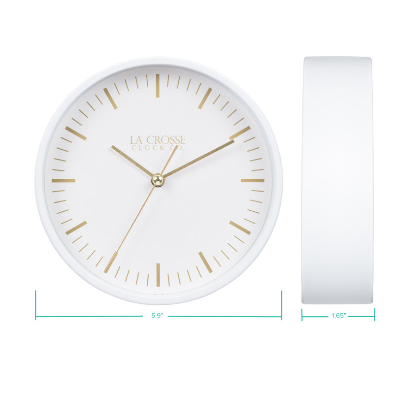 Etta 6-Inch White Metal Silent Quartz Wall/Table Clock