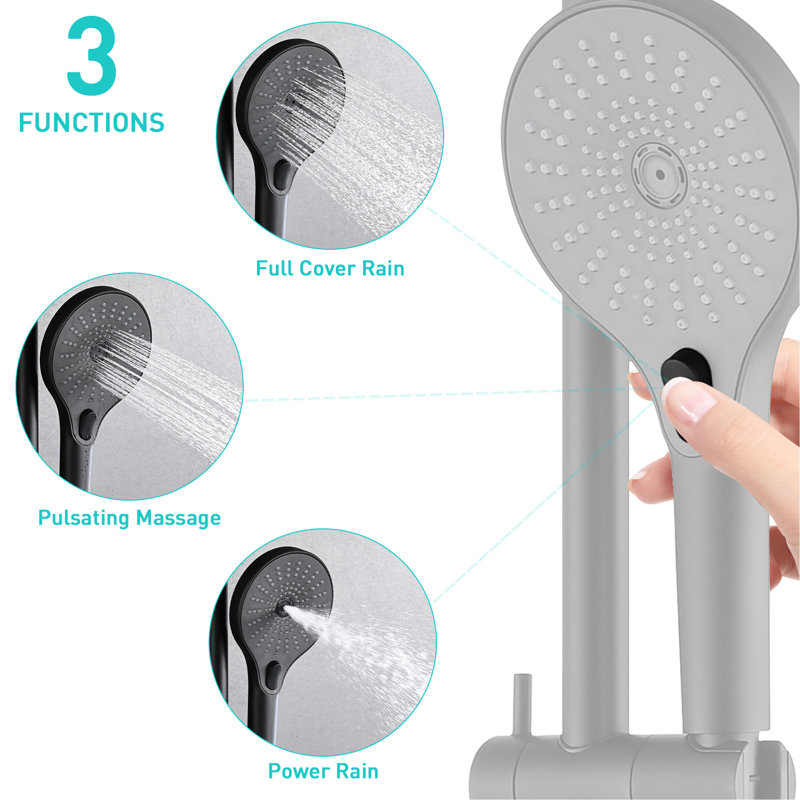 Matte Black Shower With Handheld - 8" Rainfall Head & 3-Setting , Adjustable Slide Bar, Corrosion Resistance, Swivel Spout, Spray Pattern, Wall Mounted Dual Handheld, And Discoloration 360 Rotatable,