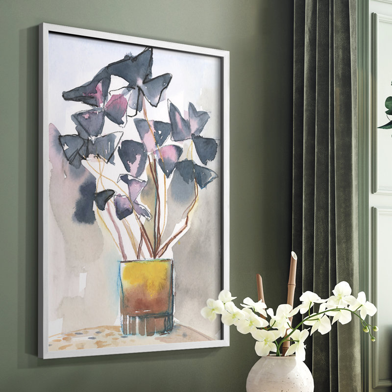 Oxalis dans un vase II, reproduction encadrée - bois massif, Cadre simple blanc, H 20 po x l 16 po