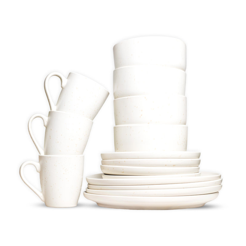 ROYALFORD 16 Piece Stoneware Dinnerware Set | Microwave, Dishwasher & Freezer Safe Durable Crockery Set | Includes Dinner & Dessert Plates Cereal Bowl & Mugs | Kitchen Dinner Set for 4 People