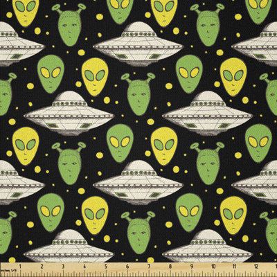Dainah Sketch Style Portraits Dotted Background Space Crafts Transportation Fabric