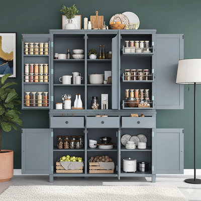 Farmhouse 74.8''H Freestanding Kitchen Pantry with Adjustable Shelves, Pull-out Trays, and Spacious Drawers for Efficient Storage