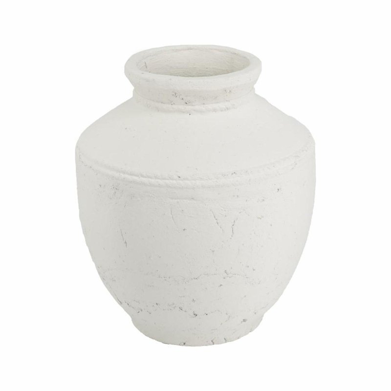 14" White Terracotta Round Jug Vase, 13.8" H x 11.8" W x 11.7" D