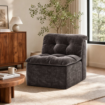 Pouf moderne en chenille beige de 81 cm