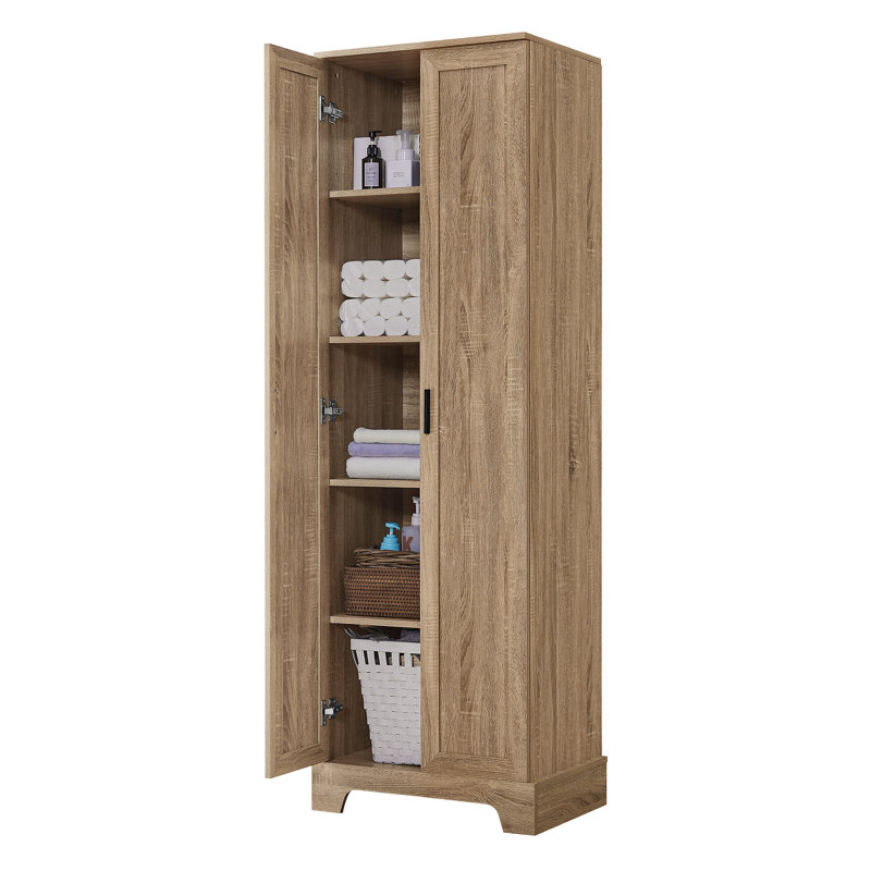 Floor Storage Cabinet Accent Bathroom Cabinet With Adjustable Shelf, Natural