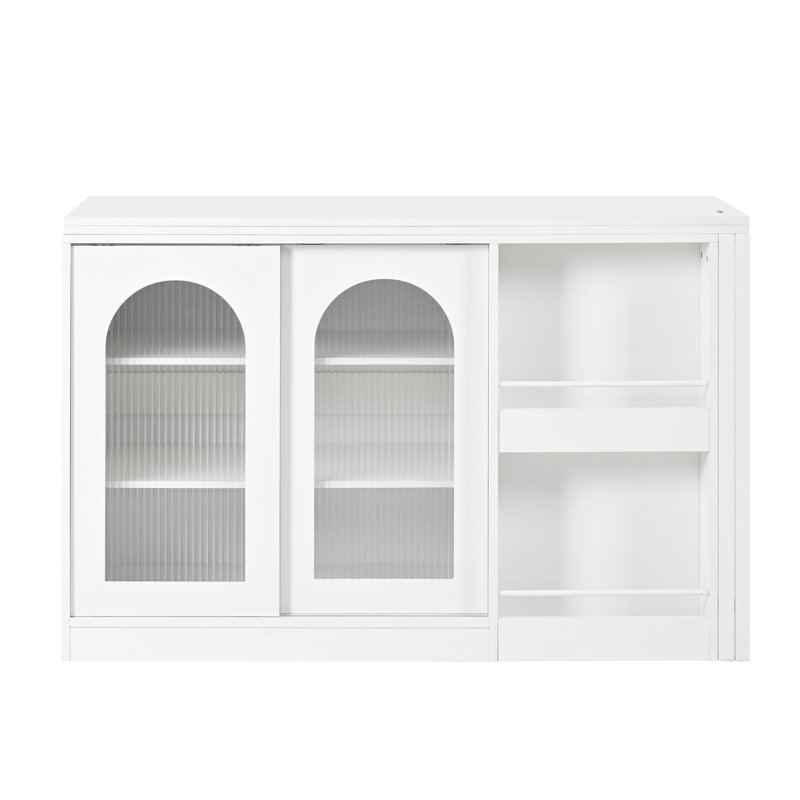 Kitchen Island With Shelves And Extendable 360° Rotating Table, White