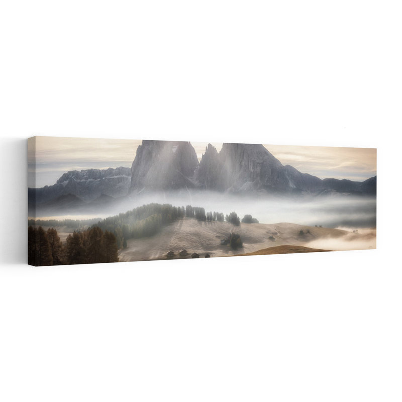 Art mural paysage ensoleillé et ensoleillé, brume de montagne, H 48 po x l 16 po