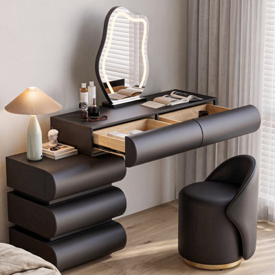40.16" Modern Black Makeup Vanity Desk with 5 Storage Drawers, Engineered Wood Dressing Table with Microfiber Leather Finish & Solid Clear Acrylic Leg for Bedroom