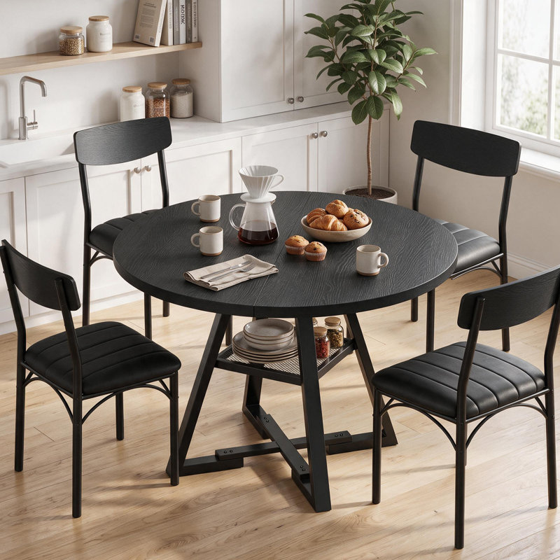 Ensemble de table ronde et quatre chaises, Black