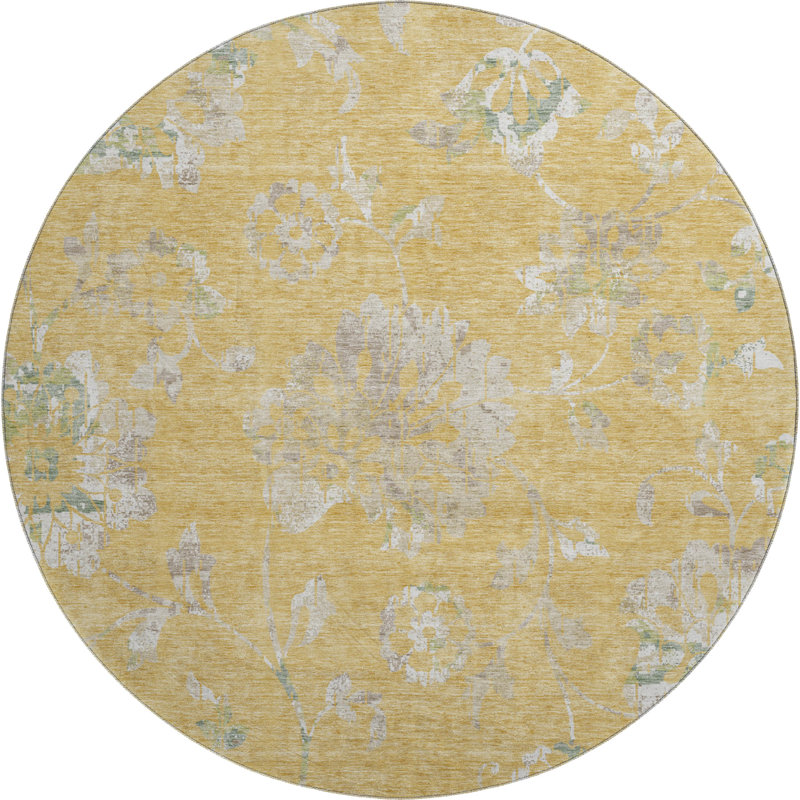 Premium Machine Washable Prisco Gold Rug, Round 8'