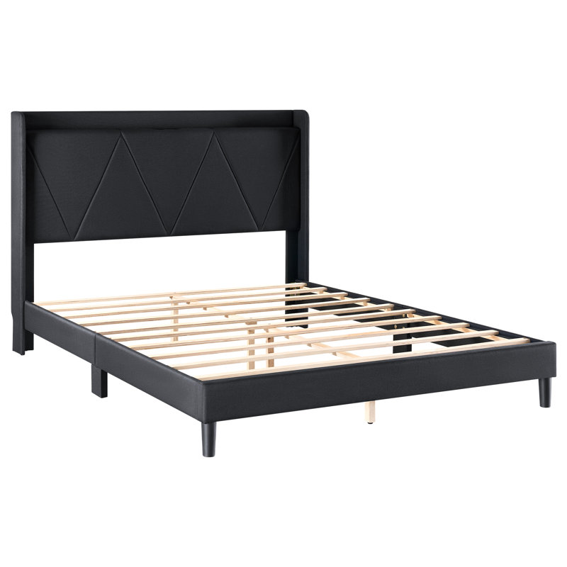 Modern Upholstered Platform Bed Frame with Headboard & USB Charging Station, Full