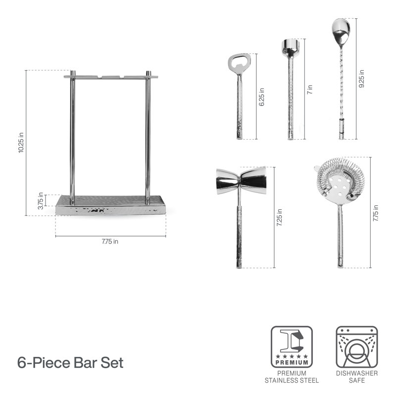 Hammered 6-Piece Bar Tool Set
