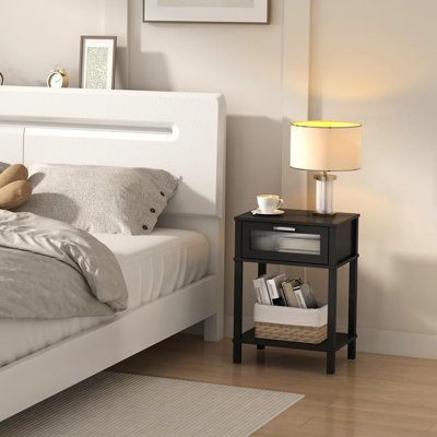 Nightstand Wooden Bedside Table with Drawer Black Night Stands Modern Style Small End Table