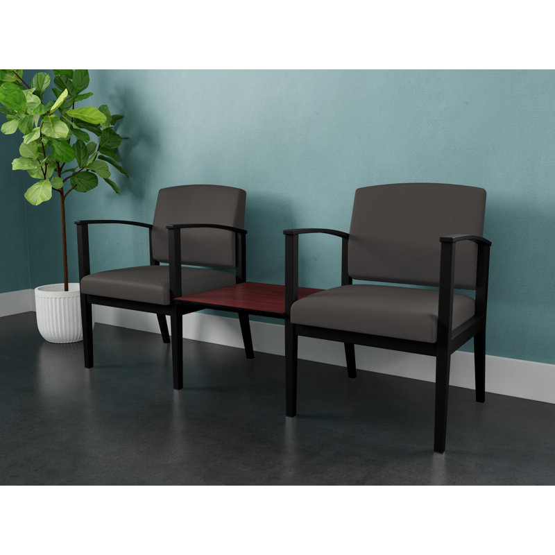 Structure tandem 2 places avec table centrale en acier Amherst, Acajou Chelsea, Noir, Vinyle gris anthracite Patriot Plus