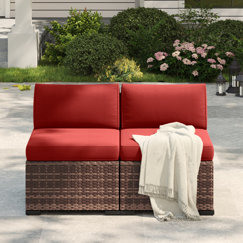 Chaise modulaire d'extérieur en osier avec coussin 24 po Yentin (ensemble de 2), Bourgogne