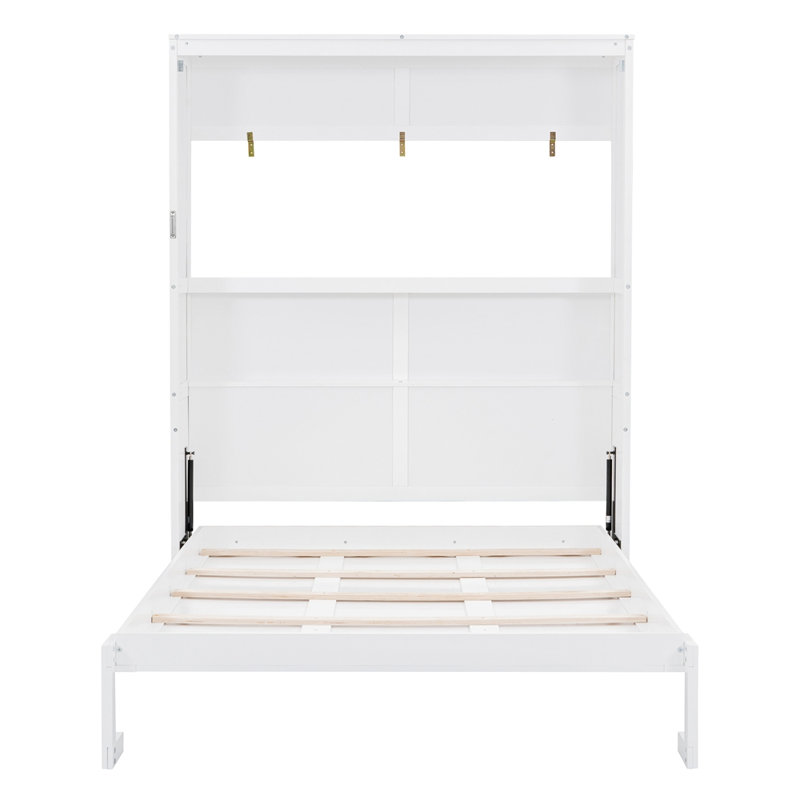 Grand lit escamotable mural avec tablettes, Blanc, Grand lit