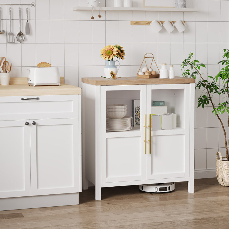 Armoire de rangement avec portes en verre Grande armoire-buffet 55 po avec rangement, table de rangement multifonctionnelle pour la salle à manger