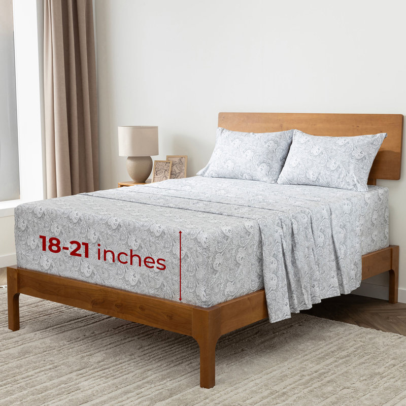 Ensemble de draps Mellanni 1800, Motif cachemire gris, Ensemble de draps pour lit double avec 2 taies d'o