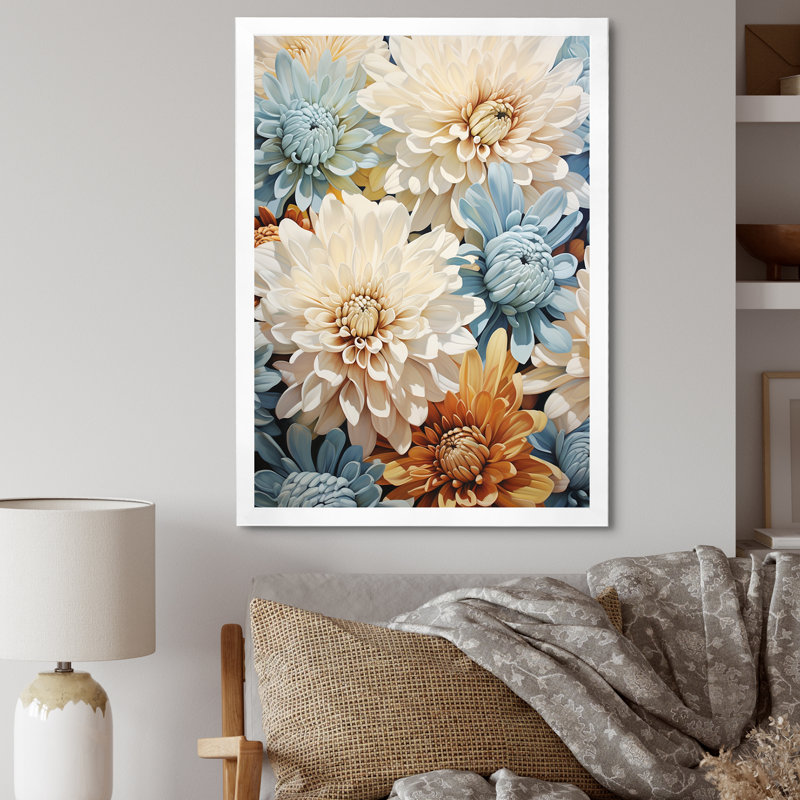 «Mums White and Blue Elegance III», reproduction sur toile, Cadre simple blanc, H 20 po x l 12 po x P 1 po