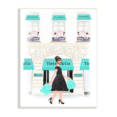 " Audrey With Blue Shopping Bags Urban City Architecture " by Amanda Greenwood Painting Print