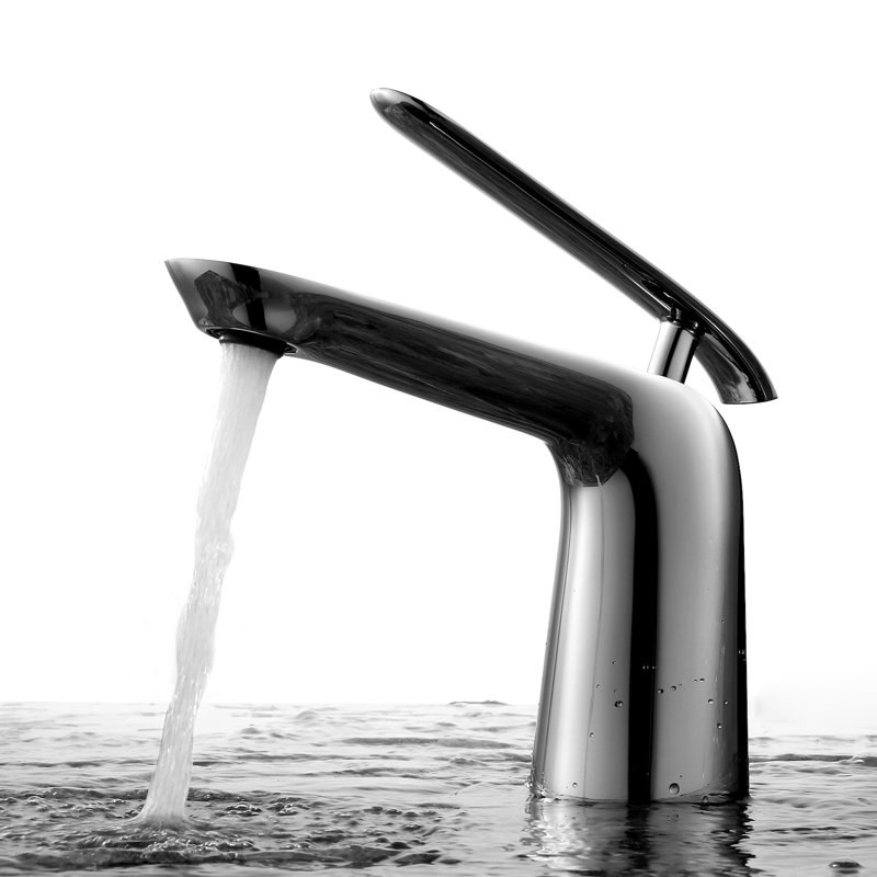 Robinet de salle de bain à poignée simple - Robinet de lavabo monotrou en laiton massif avec tuyau d'alimentation en eau, conception commerciale moderne, installation facile