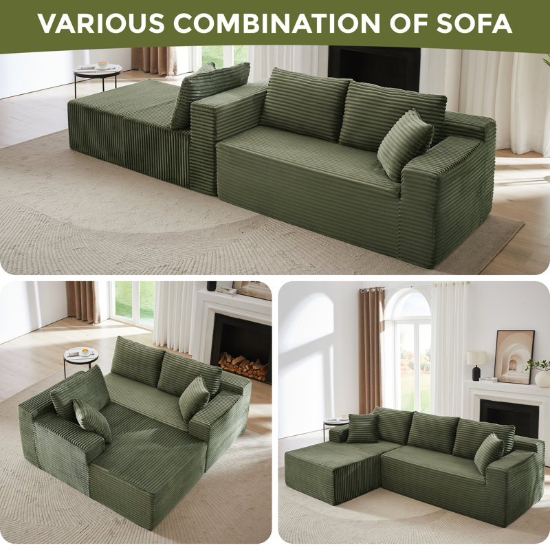 Boneless Modular Sectional Sofa, Cloud Couch, Left Hand Facing, Green