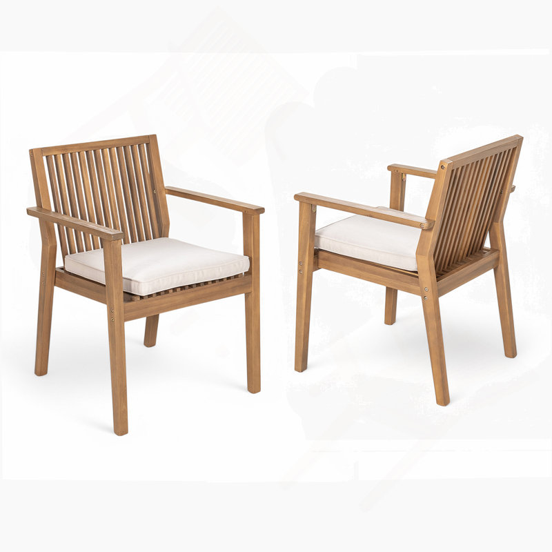 Ensemble de 2 chaises de patio - Bois d'acacia robuste, siège imperméable confortable, capacité de 400 lb, structure, Brun