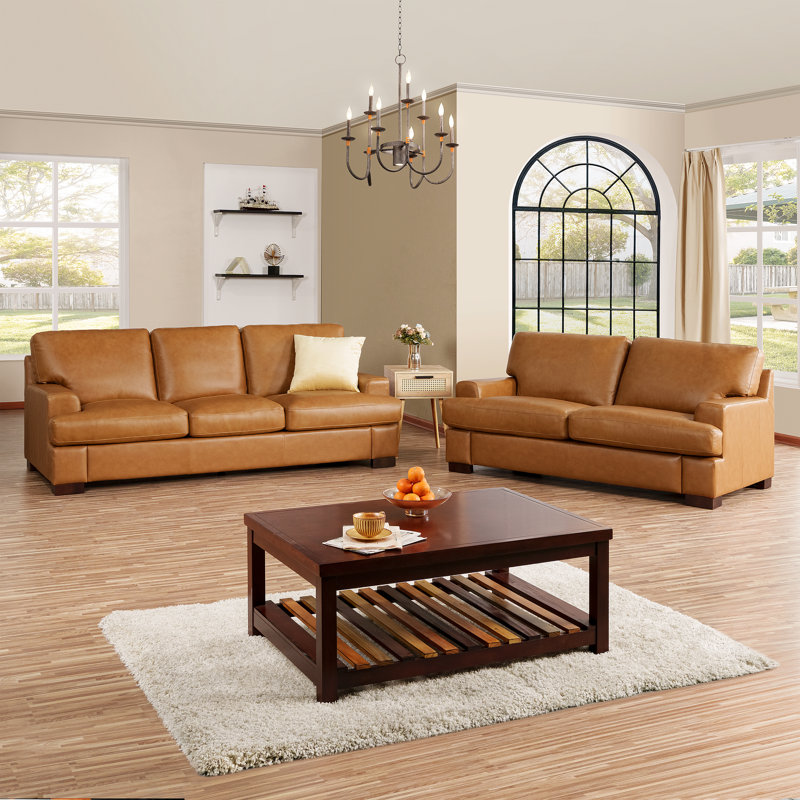 Spitler Sofa & Loveseat Living Room Set, Tan Air Leather