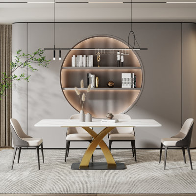 Paray Three Sizes Available Gold X-Shaped Rectangular Dining Table
